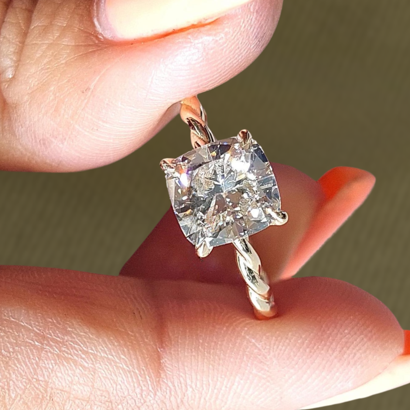 14K Gold 2.0 CT Cushion Cut Engagement Ring