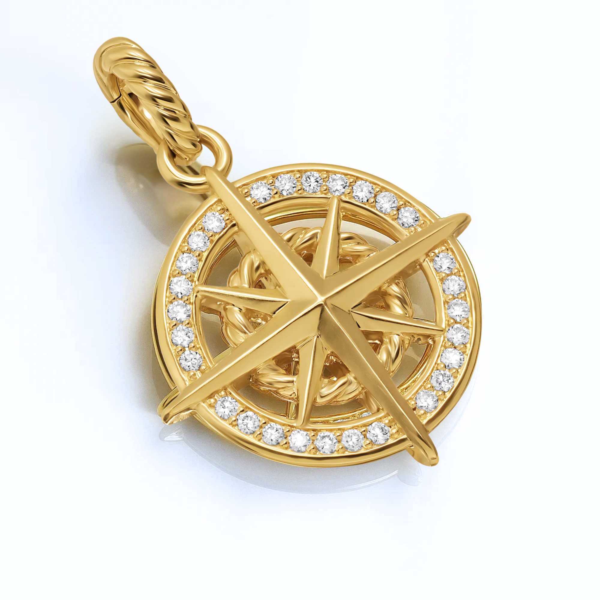 14K Solid Gold Nautical Directional Compass Necklace