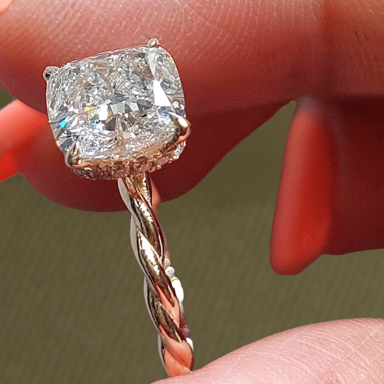 14K Gold 2.0 CT Cushion Cut Engagement Ring