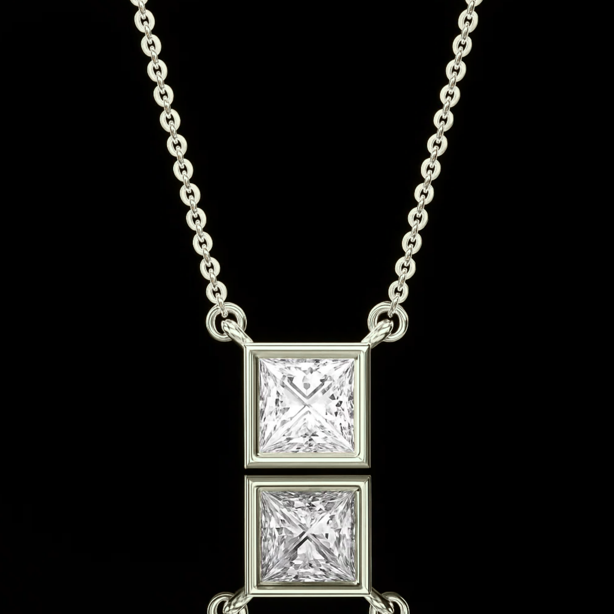 14K Gold Princess Bezel Tennis Necklace
