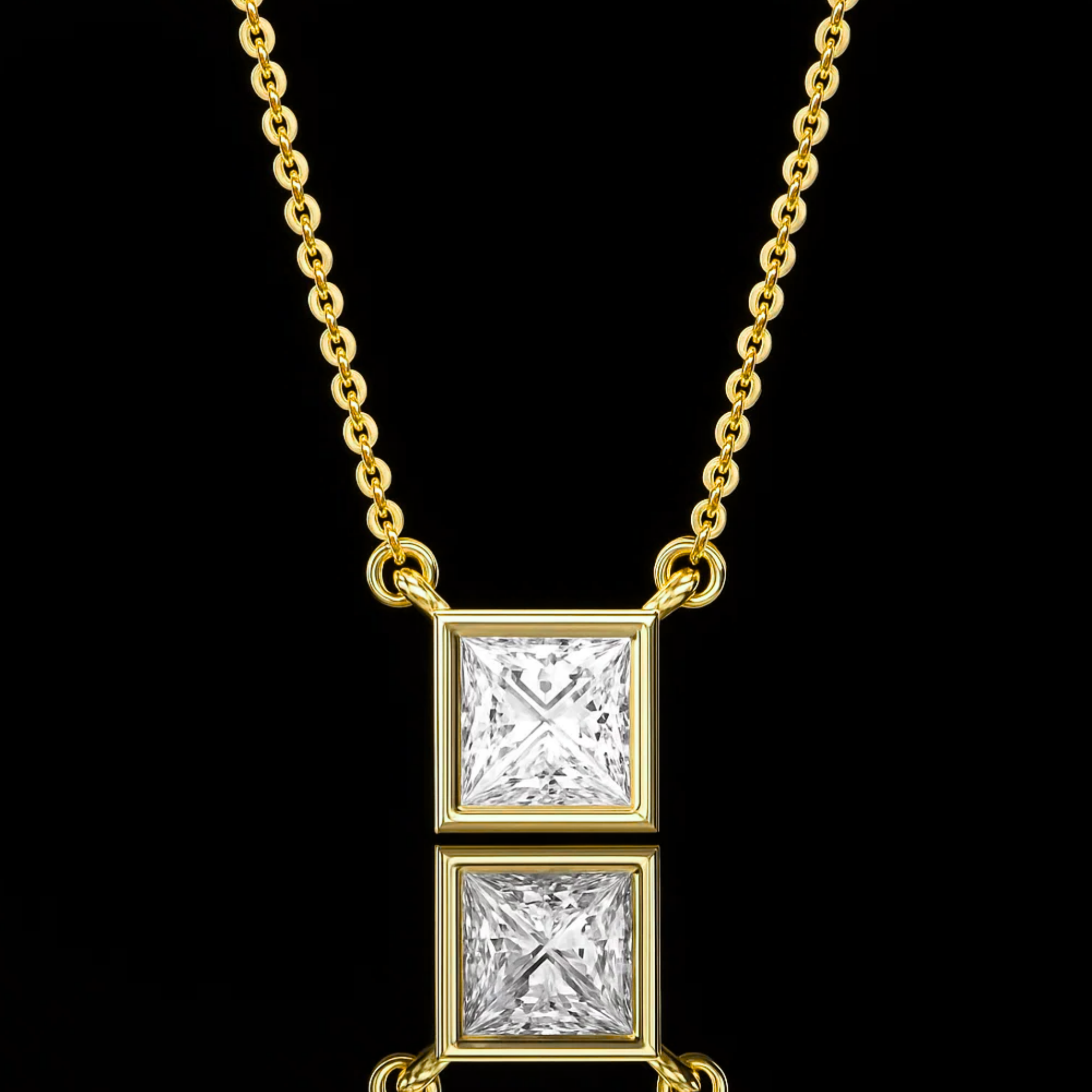 14K Gold Princess Bezel Tennis Necklace
