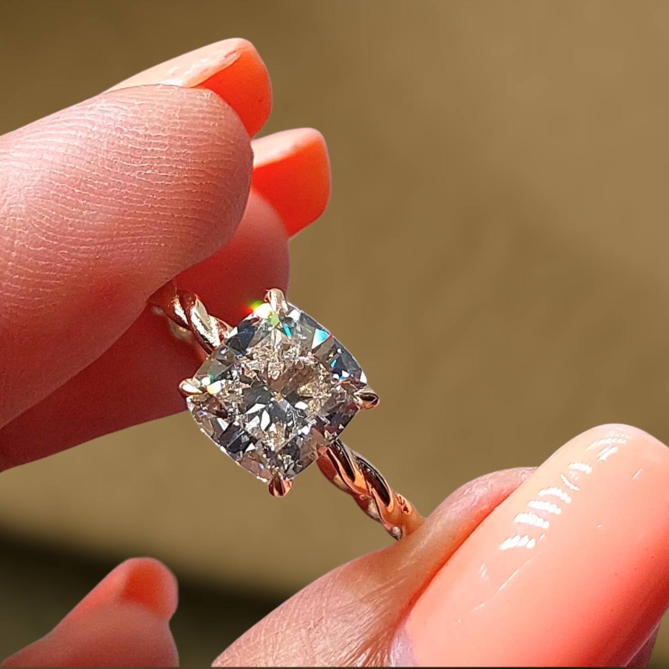 14K Gold 2.0 CT Cushion Cut Engagement Ring