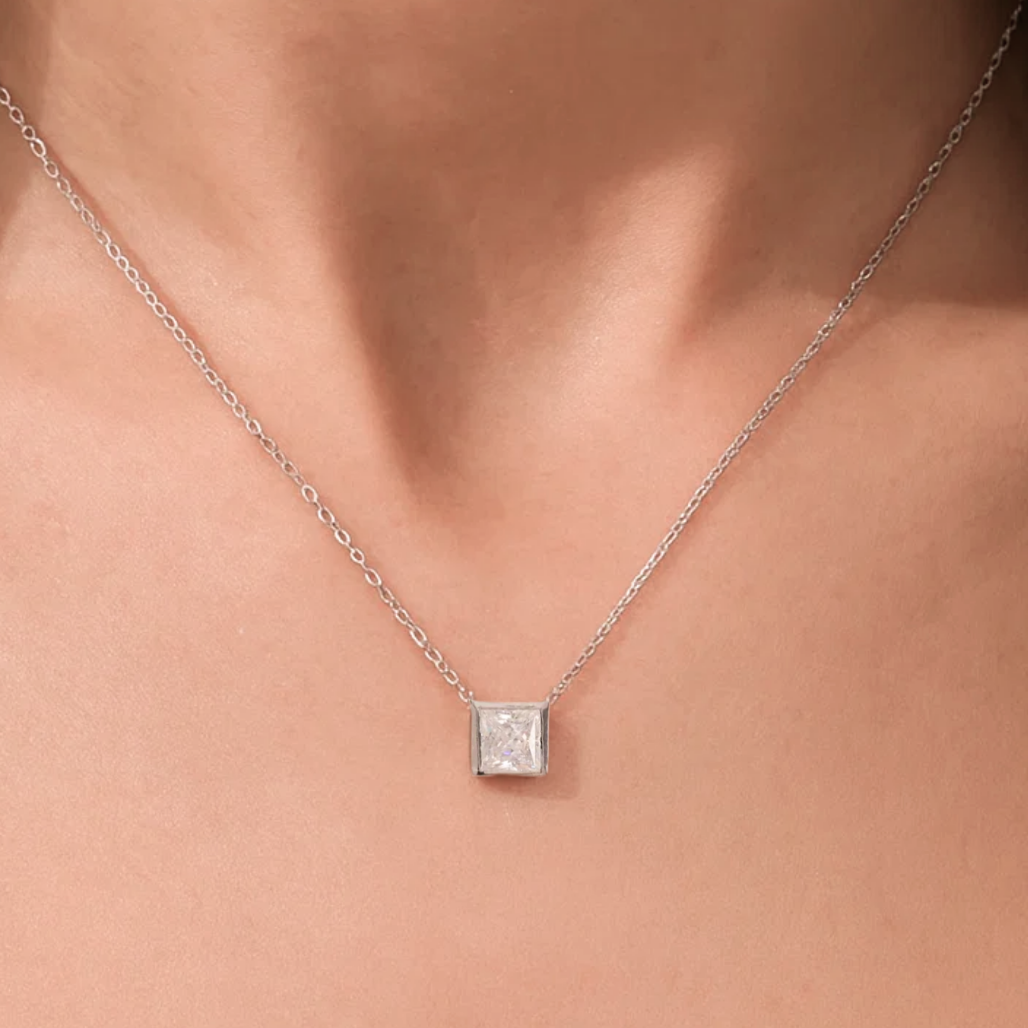 14K Gold Princess Bezel Tennis Necklace