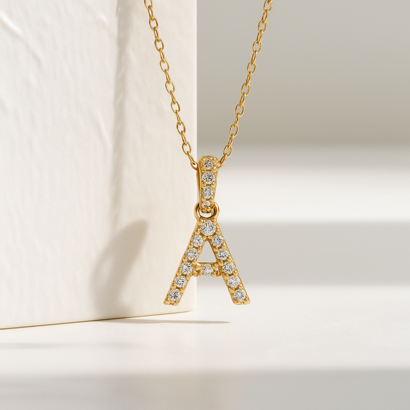 14K Gold Diamond Initial Necklace, Letter Pendant Necklace