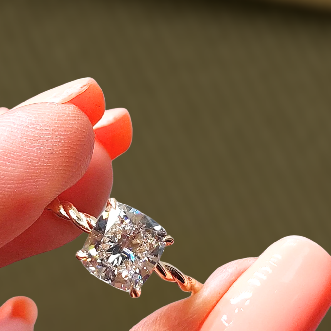 14K Gold 2.0 CT Cushion Cut Engagement Ring