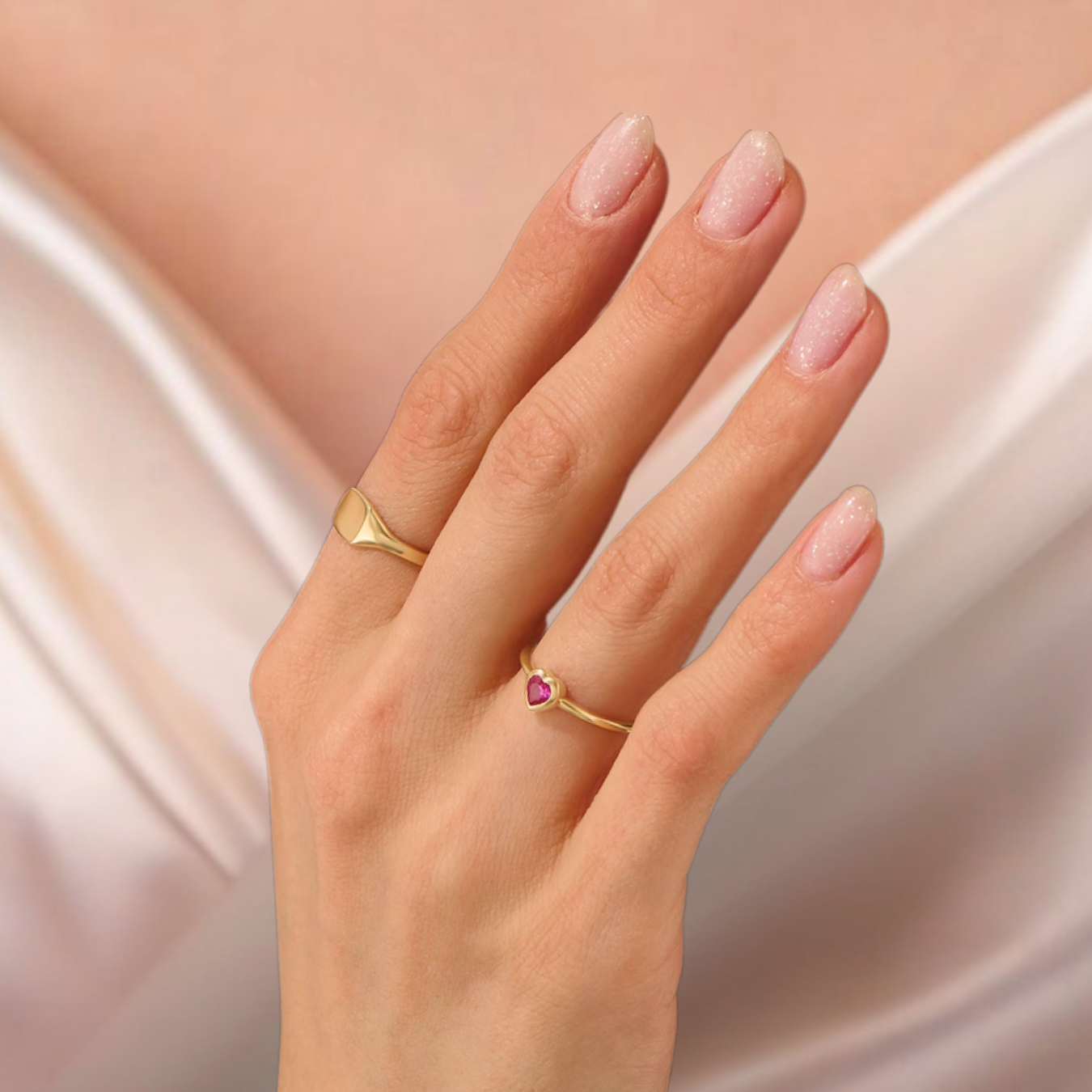 14k Gold Tiny Heart Ring, Solid Gold Ruby Bezel Pinky Promise Ring