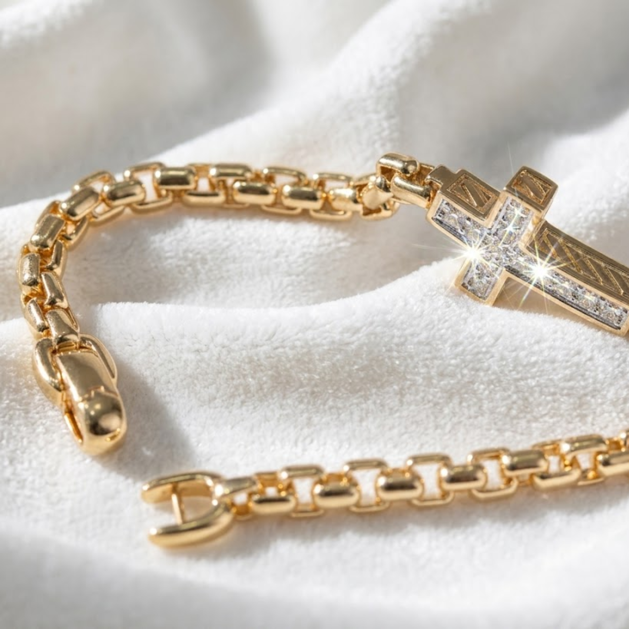 14K Solid Gold Diamond Cross Bracelet Religious Jewelry