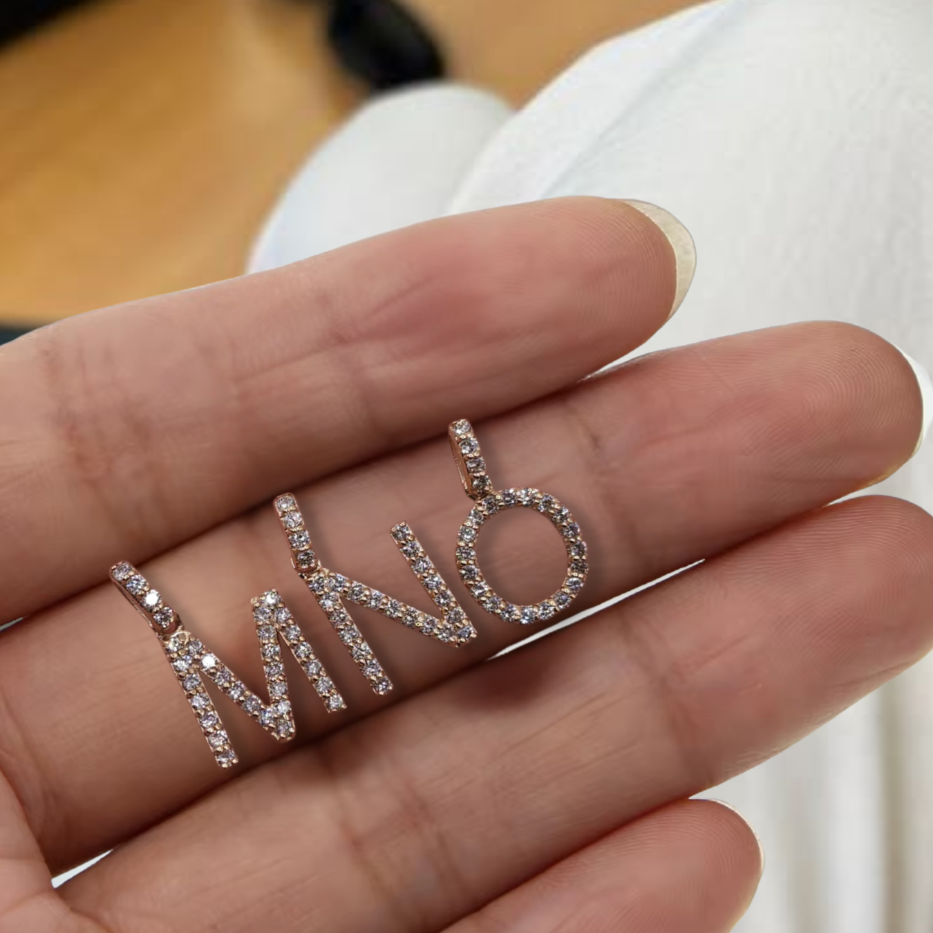 14K Gold Diamond Initial Necklace, Letter Pendant Necklace