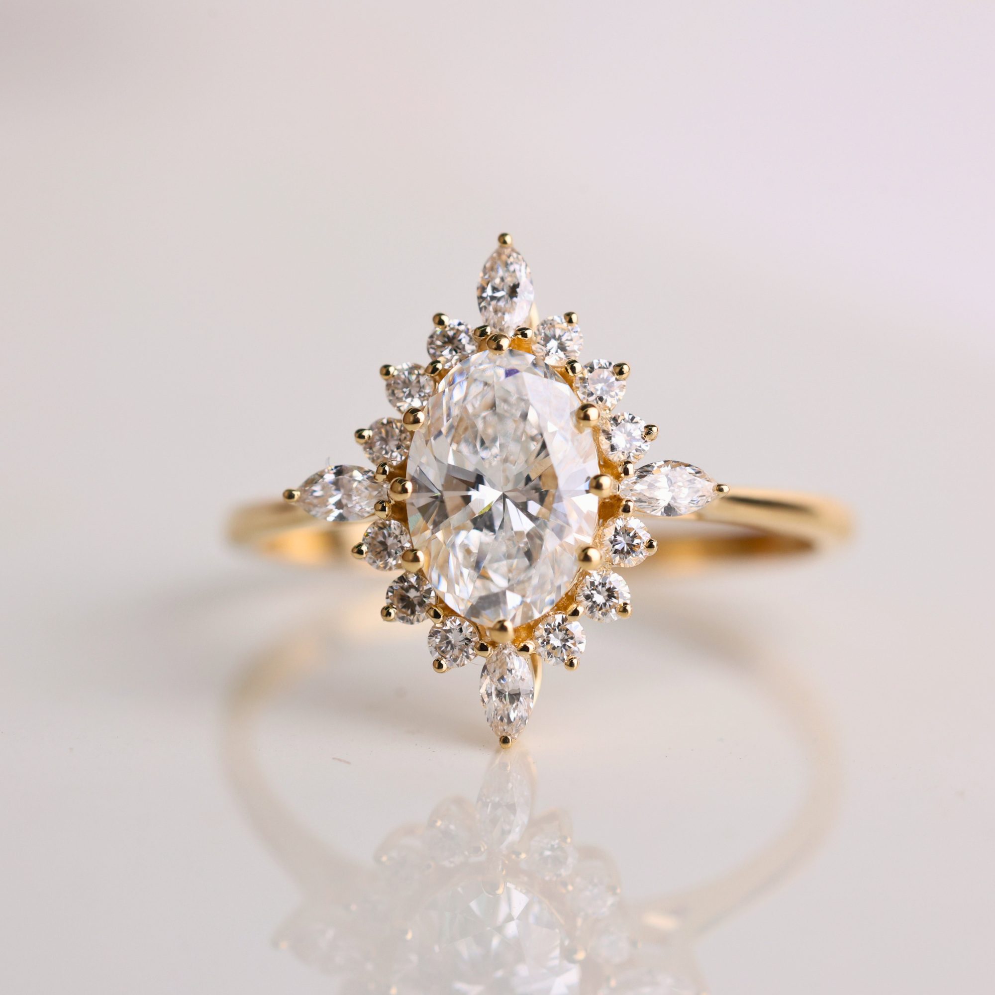 14K Gold Oval Lab Grown Vintage Style 1.23 Ct Lab Grown Ring