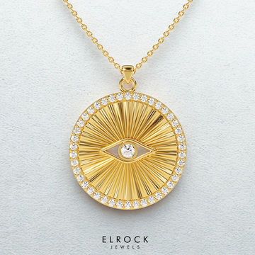 14K Solid Gold Diamond Evil Eye Pendant Necklace, Lab Grown Diamond Evil Eye Jewelry