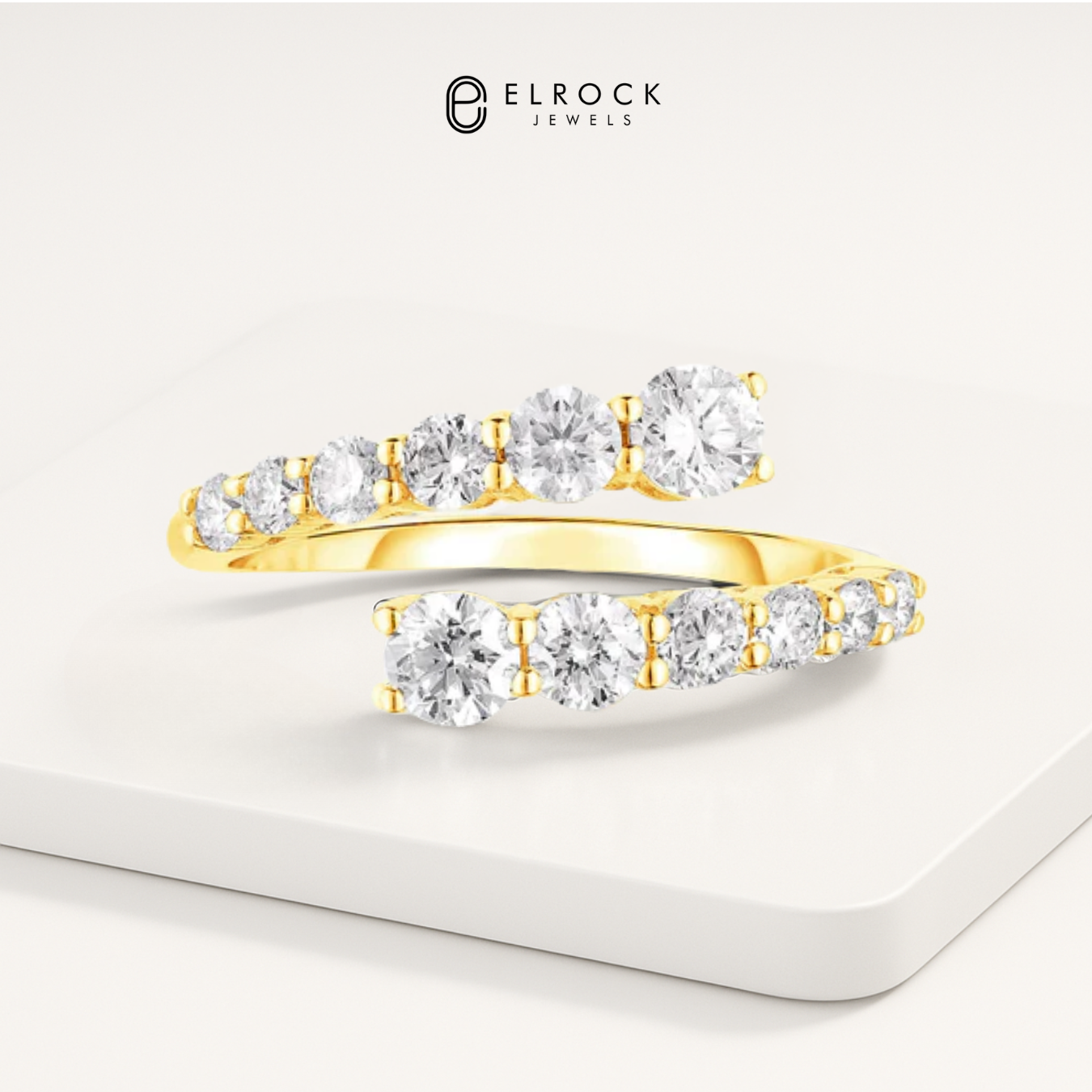 14K Gold Round Lab Grown Diamond Open Cuff Band