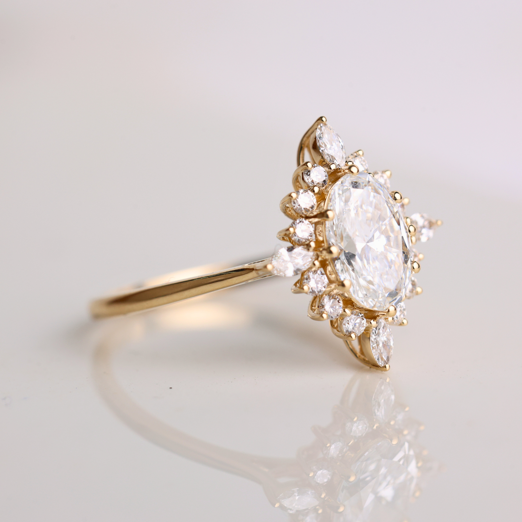 14K Gold Oval Lab Grown Vintage Style 1.23 Ct Lab Grown Ring