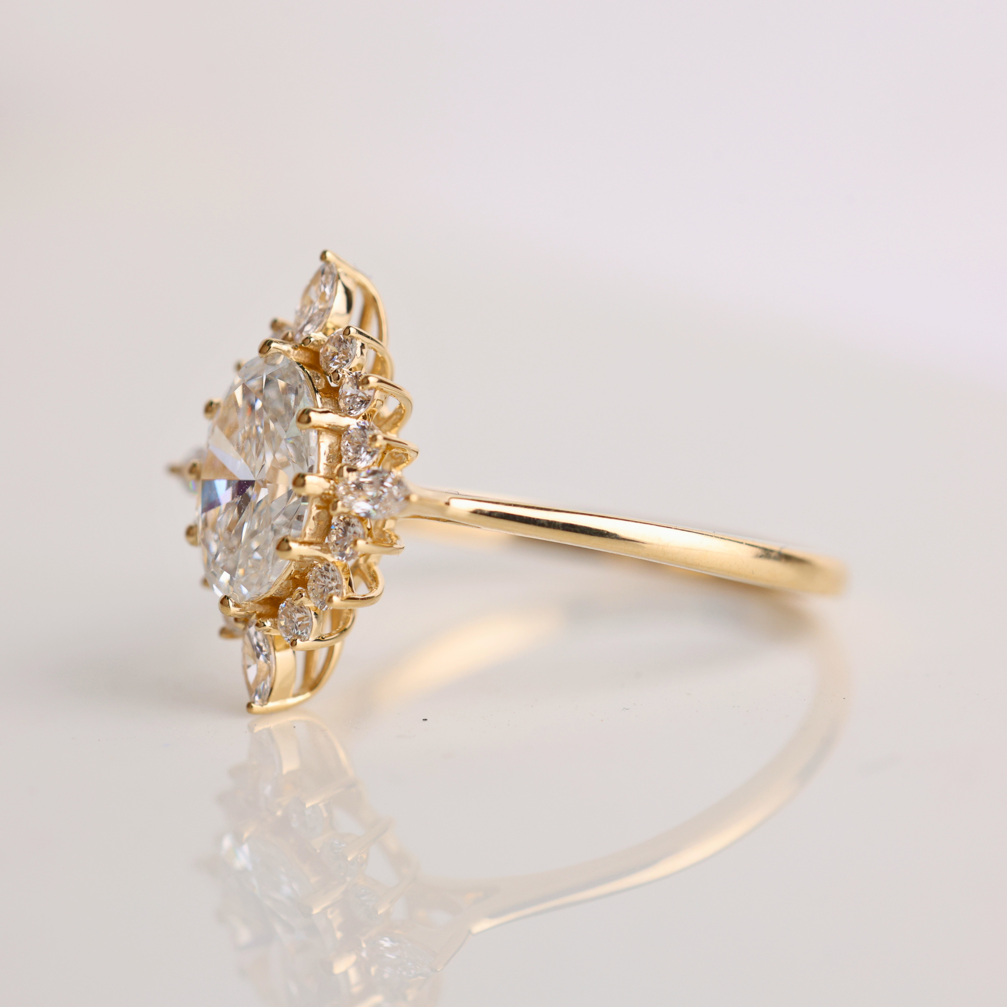14K Gold Oval Lab Grown Vintage Style 1.23 Ct Lab Grown Ring