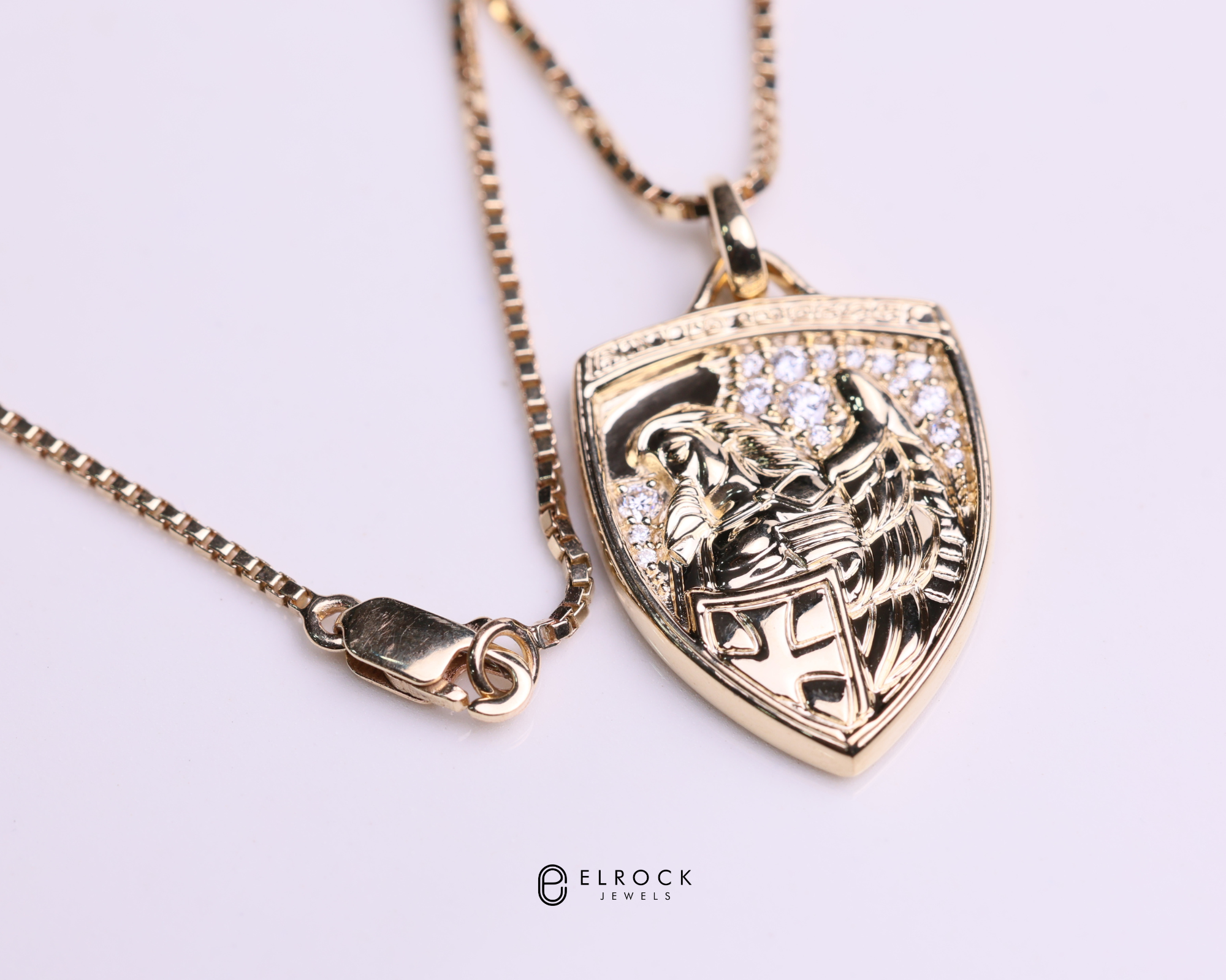 14K Gold St Michael Medallion Necklace with Lab Grown Diamonds