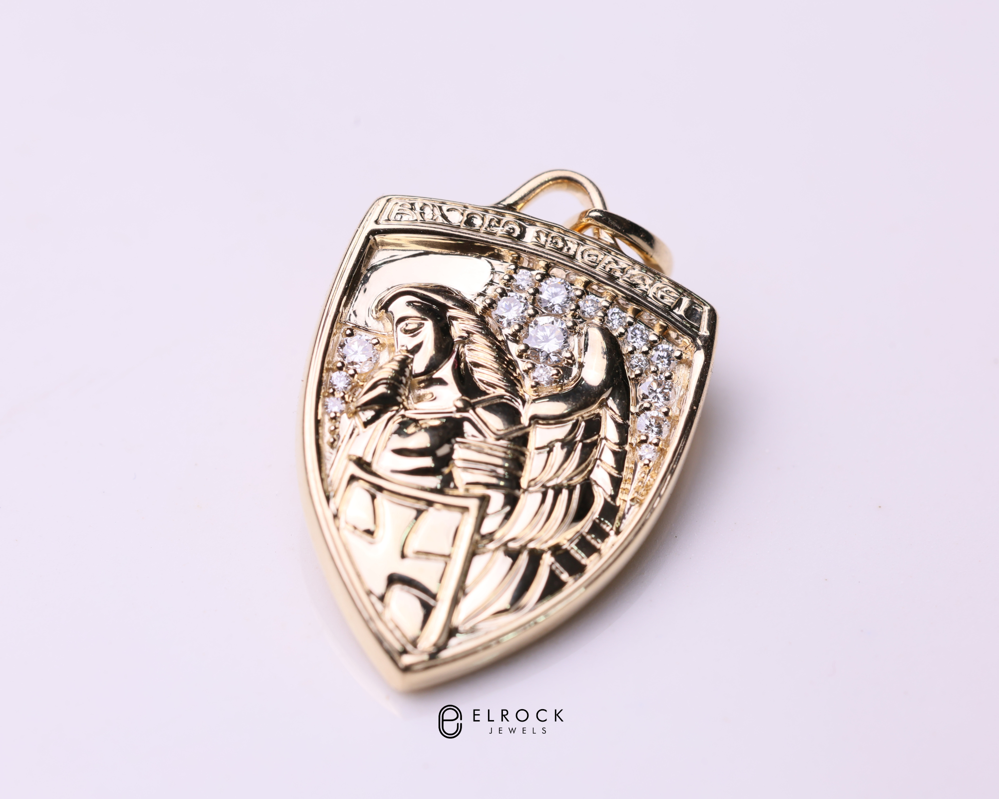 14K Gold St Michael Medallion Necklace with Lab Grown Diamonds