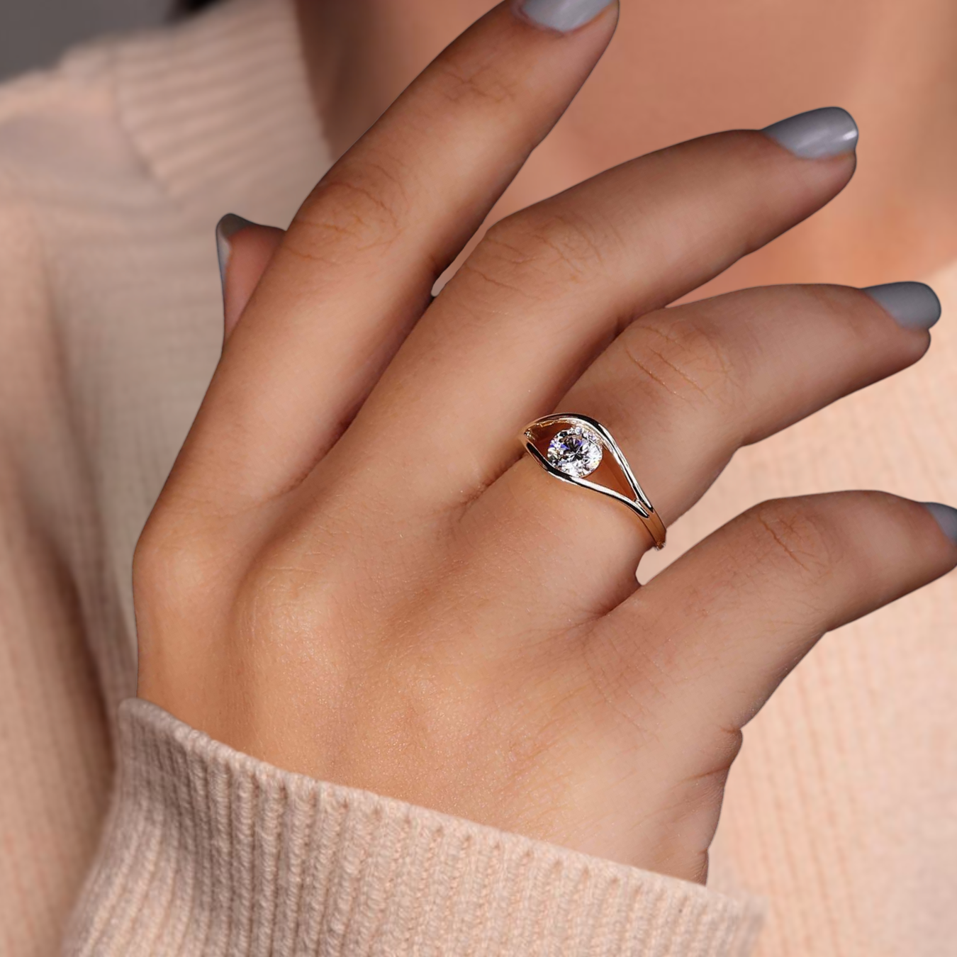 14K Gold 1.0 CT Round Lab Created Diamond Engagement Ring