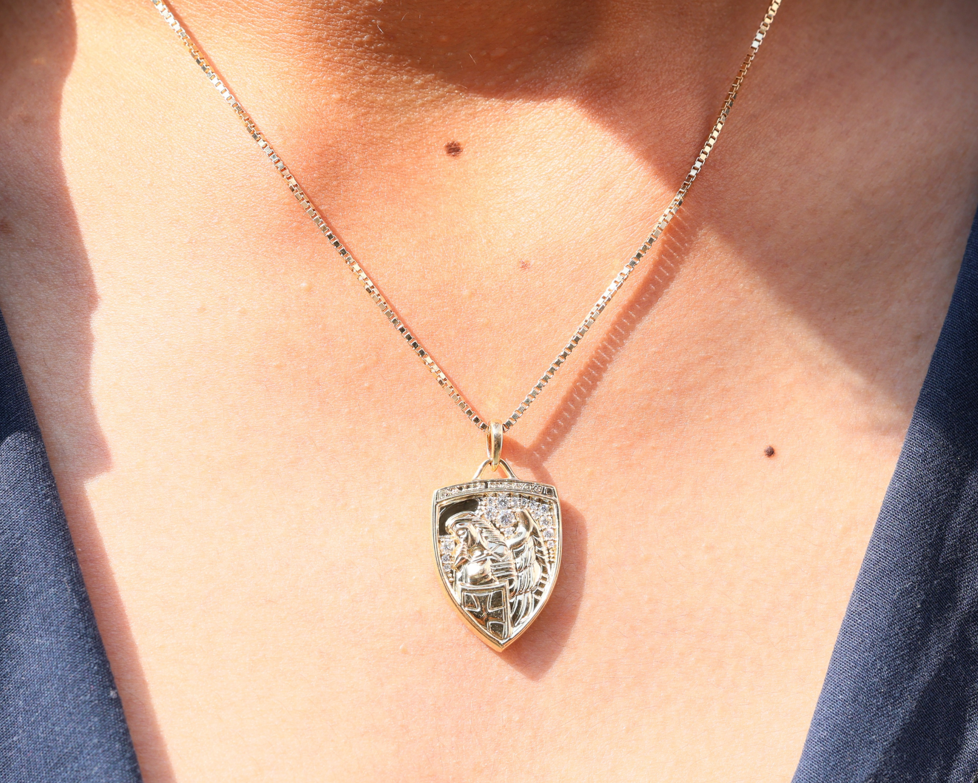 14K Gold St Michael Medallion Necklace with Lab Grown Diamonds