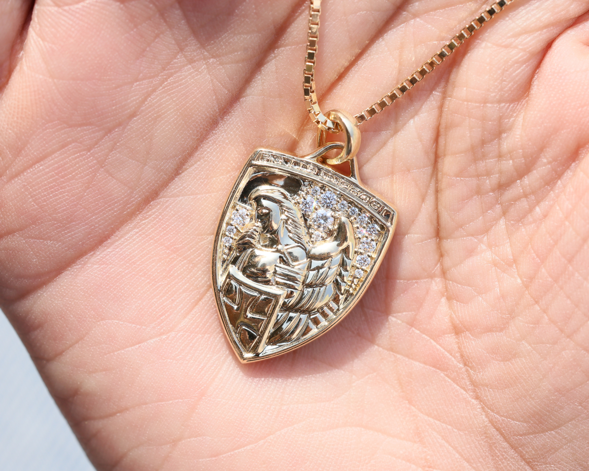 14K Gold St Michael Medallion Necklace with Lab Grown Diamonds