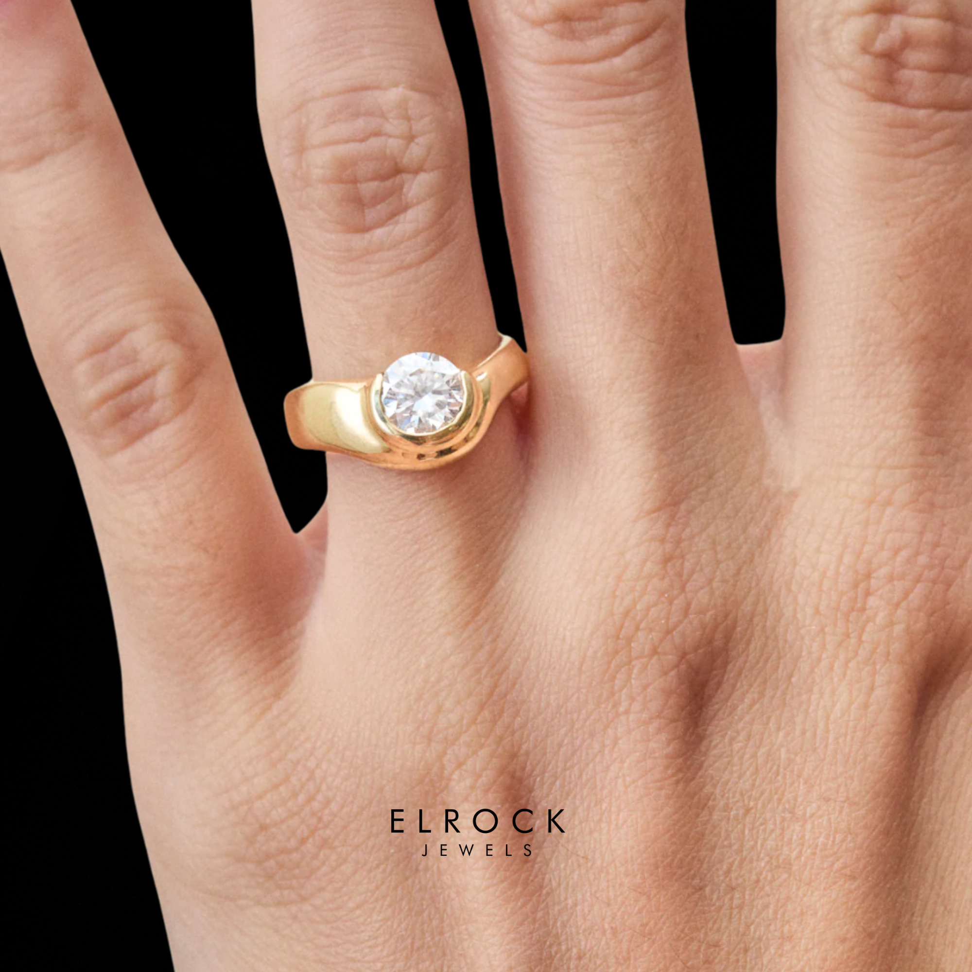 14K Gold Signet Band Round Lab Grown Diamond Promise Ring
