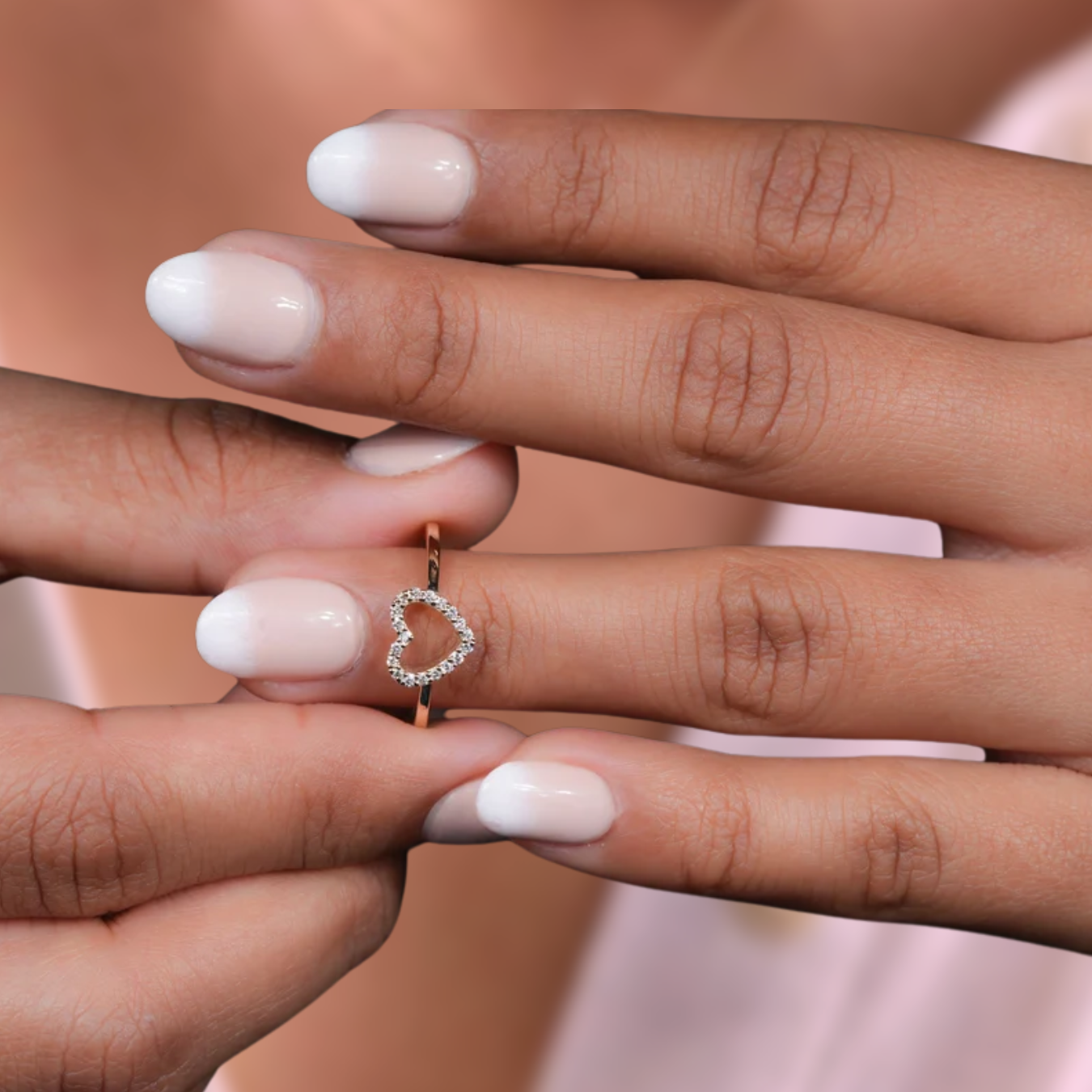 14K Tiny Diamond Love, Pave Lab Diamond Open Heart Ring