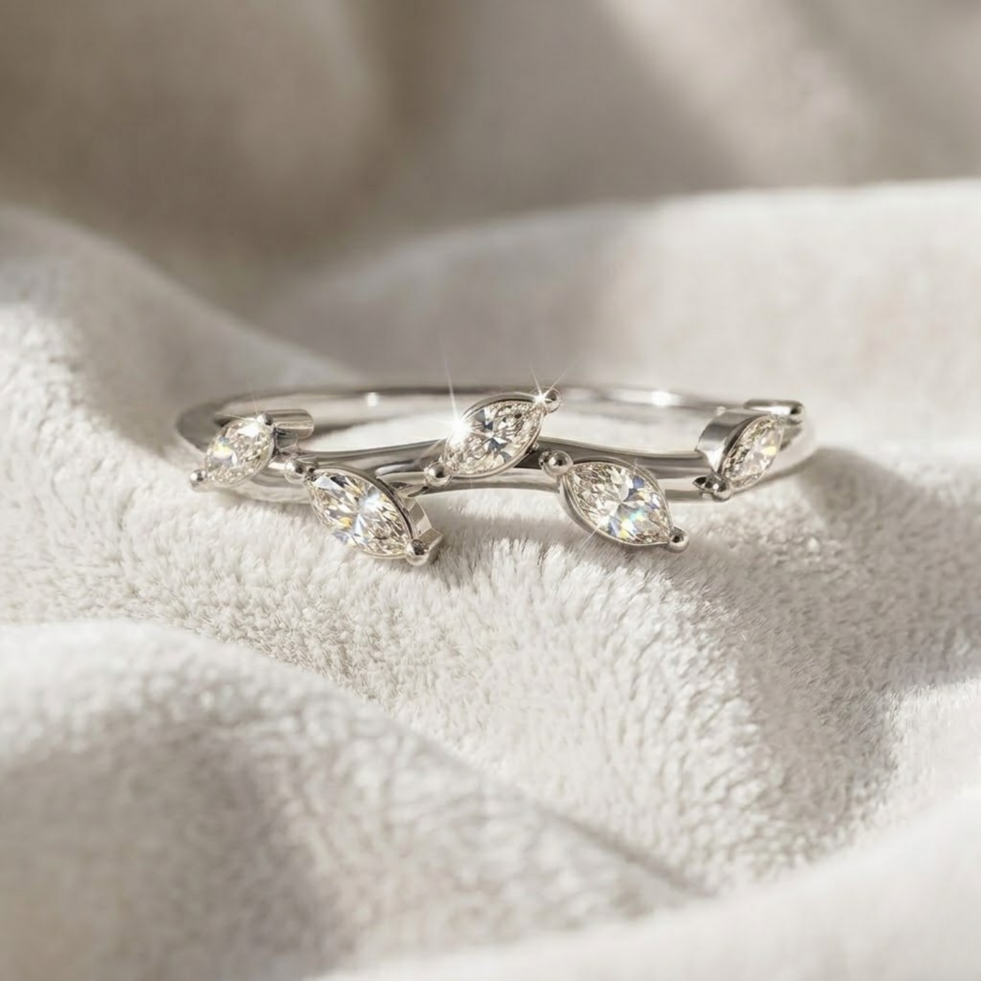 14K Gold Marquies Cut Lab Grown Diamond Leaf Wedding Ring