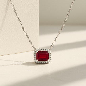 1.15 CT 14K Gold Diamond and Ruby Necklace | Emerald Cut Ruby and Lab Grown Diamonds