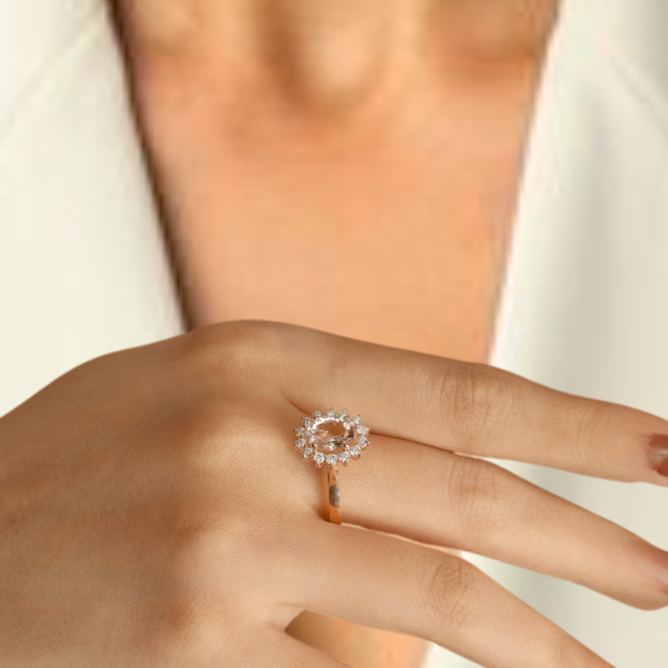 14K Solid Gold Crystal Morganite 2.00 CT Oval Cut Peach Morganite Ring