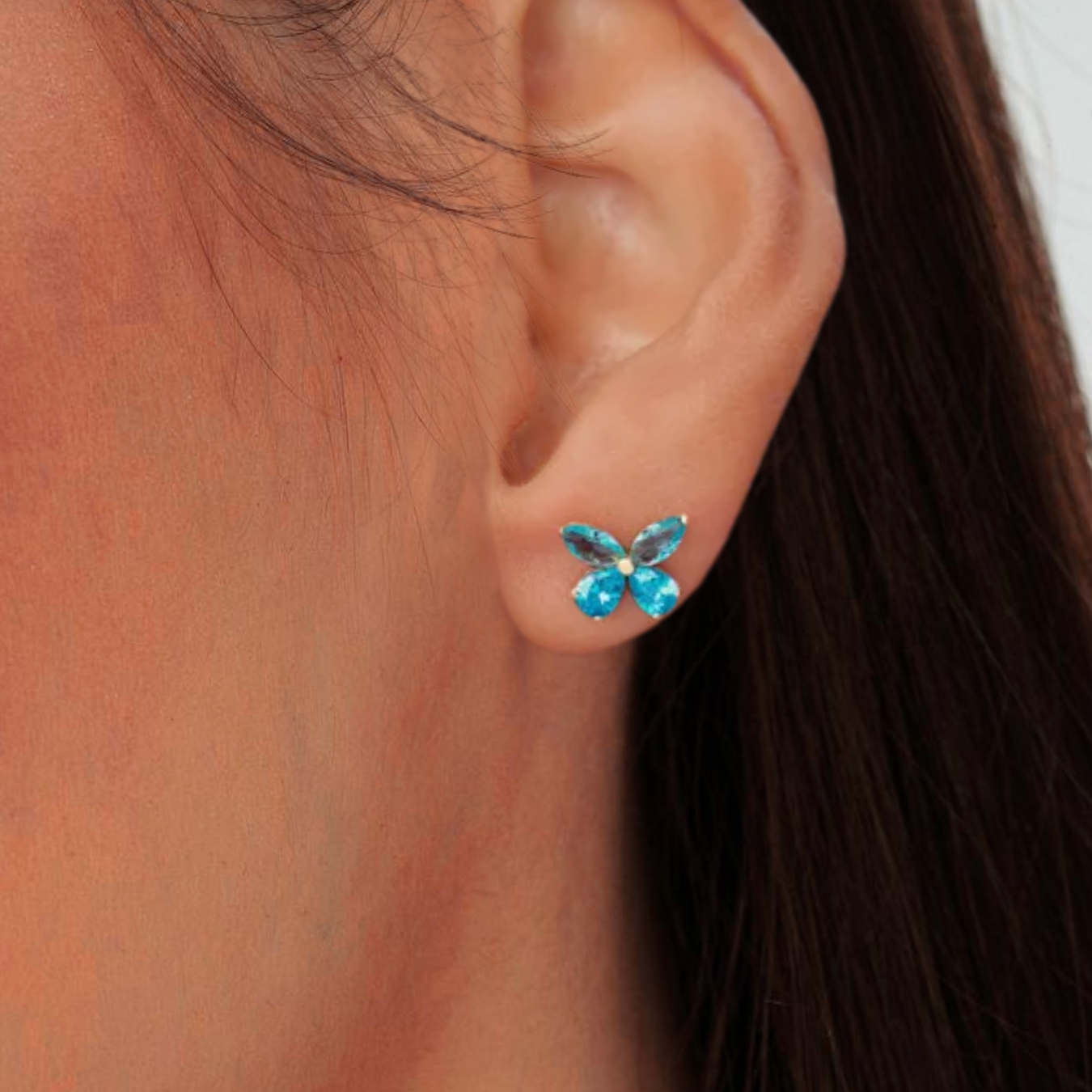 14K Solid Gold 1.75 CTW London Blue Topaz Birthstone Butterfly Dainty Earrings