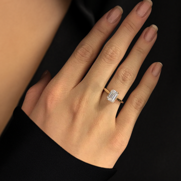 14K Vintage Diamond Ring 1 CT Emerald Cut Lab Engagement Ring.