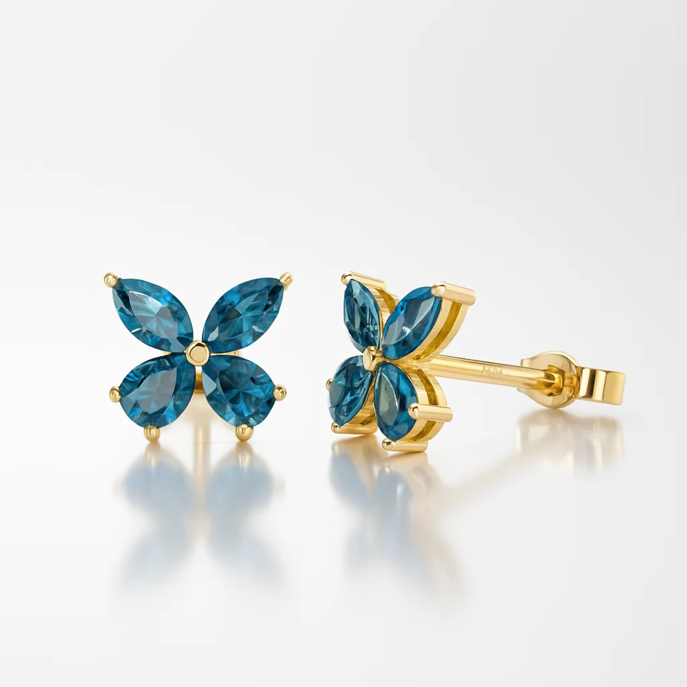 14K Solid Gold 1.75 CTW London Blue Topaz Birthstone Butterfly Dainty Earrings