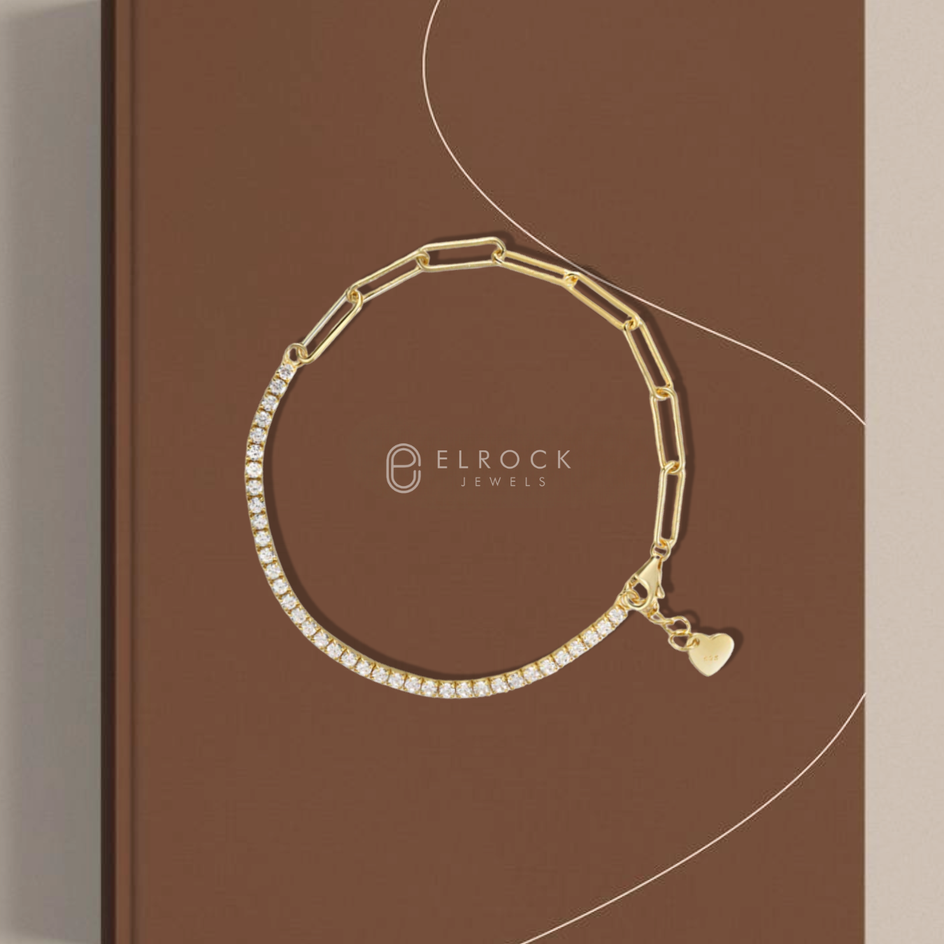 14K Gold Half Tennis Half Paperclip Diamond Stackable Bracelet