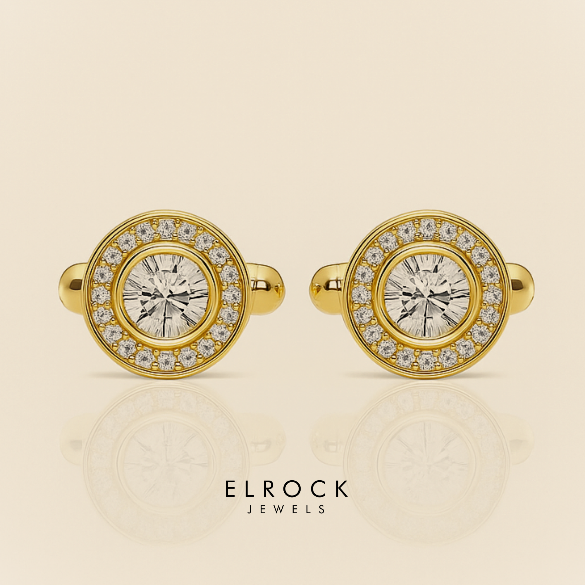 Men's Compass Cufflinks, Round diamond Cuff links