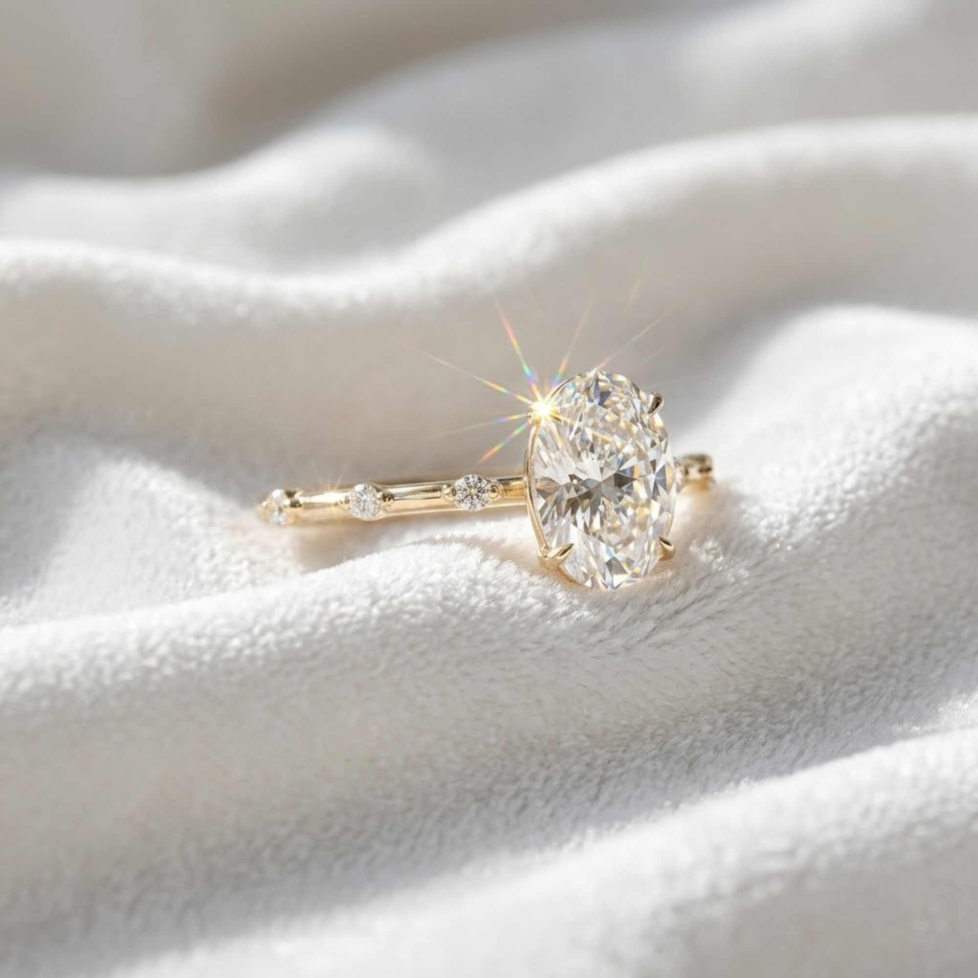 14K Gold 2 CT Oval Diamond Thin Elongated Oval Diamond Ring