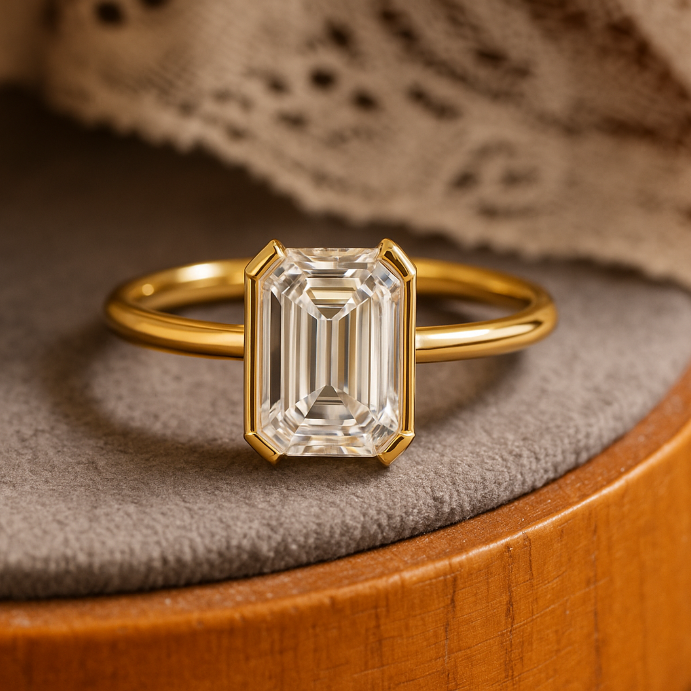 14K Gold Vintage 1 Carat Emerald Cut Engagement Ring