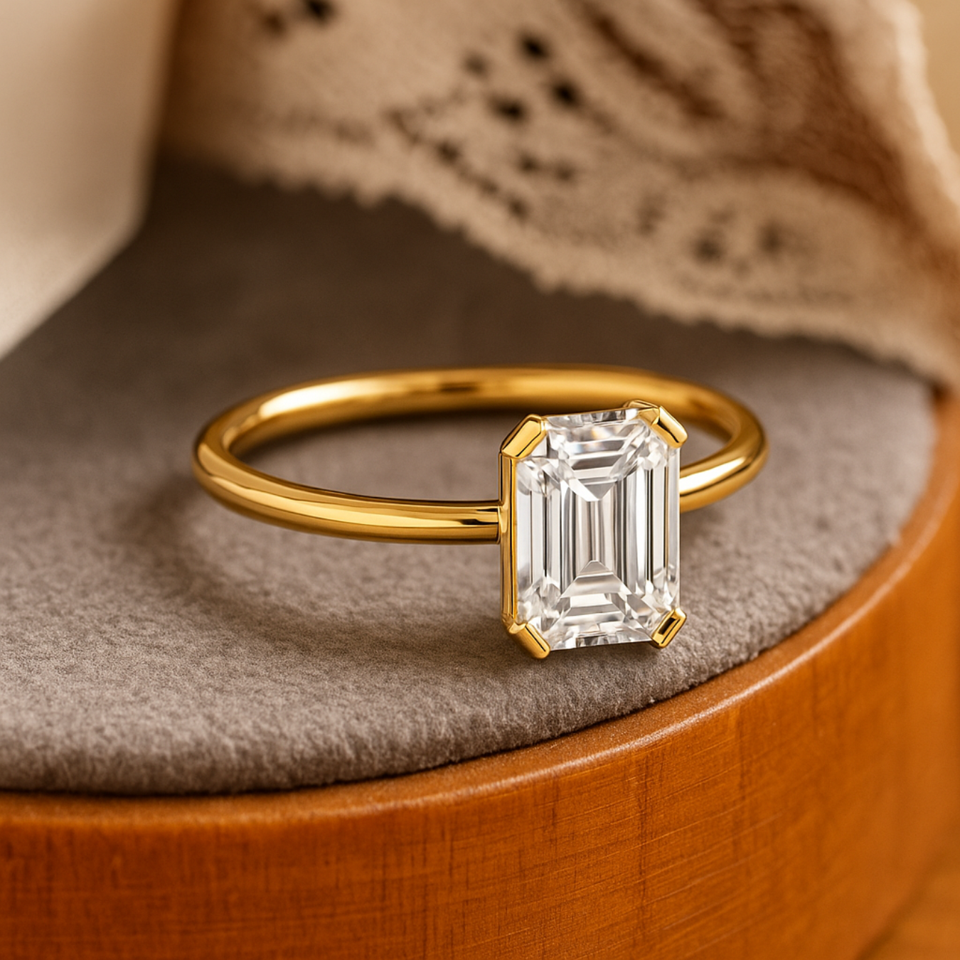 14K Gold Vintage 1 Carat Emerald Cut Engagement Ring