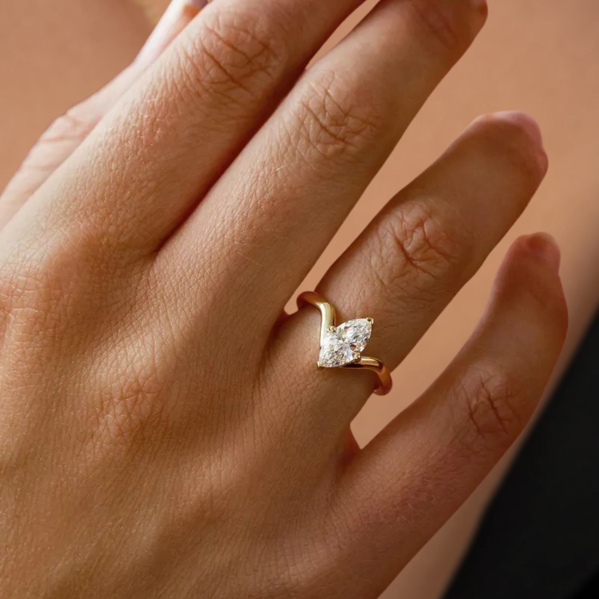 14K Gold Marquise Cut Ring with Lab Grown Diamond Ring