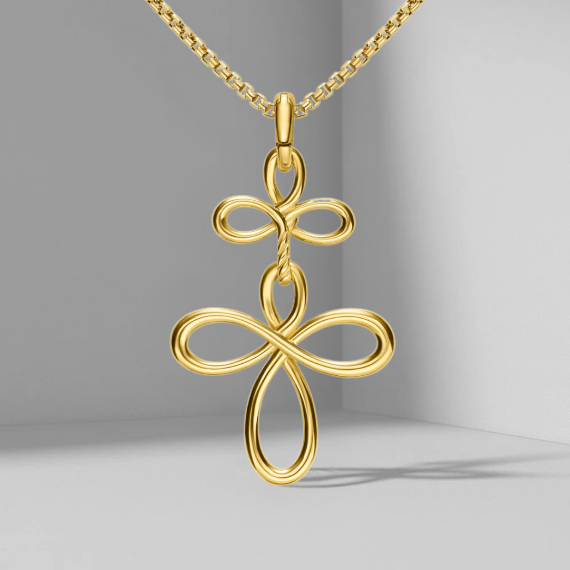 14K Solid Gold Diamond Infinity Cross Pendant