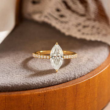 14K Gold Marquise Brilliant IGI Certified Lab Grown Diamond Engagement Ring.