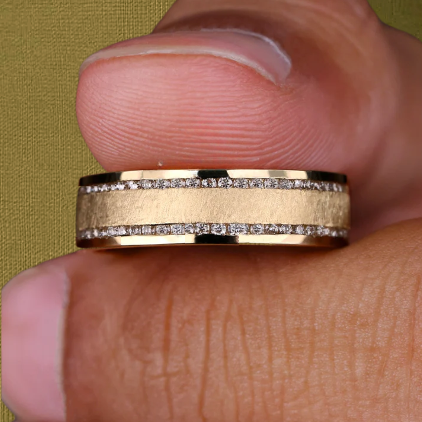 14K Men's Diamond Wedding Band, Lab Grown Diamond Band