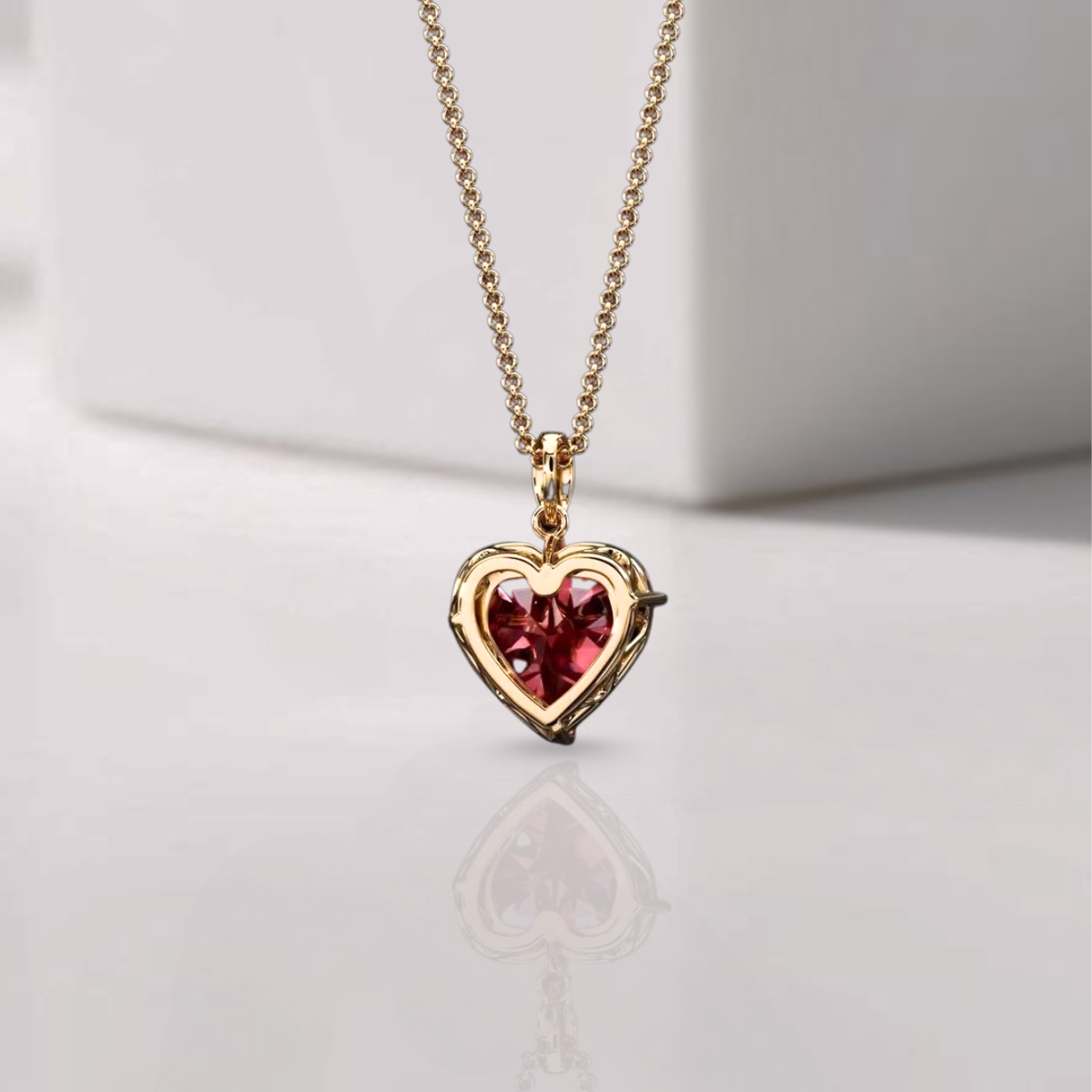 14K Gold Heart Ruby Charm Necklace 3.50 Carat July Birthstone Pendant