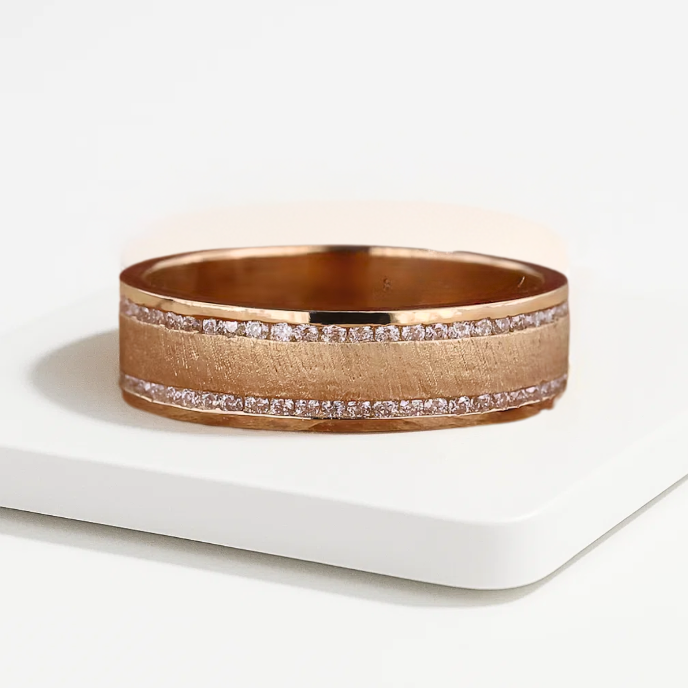 14K Men's Diamond Wedding Band, Lab Grown Diamond Band