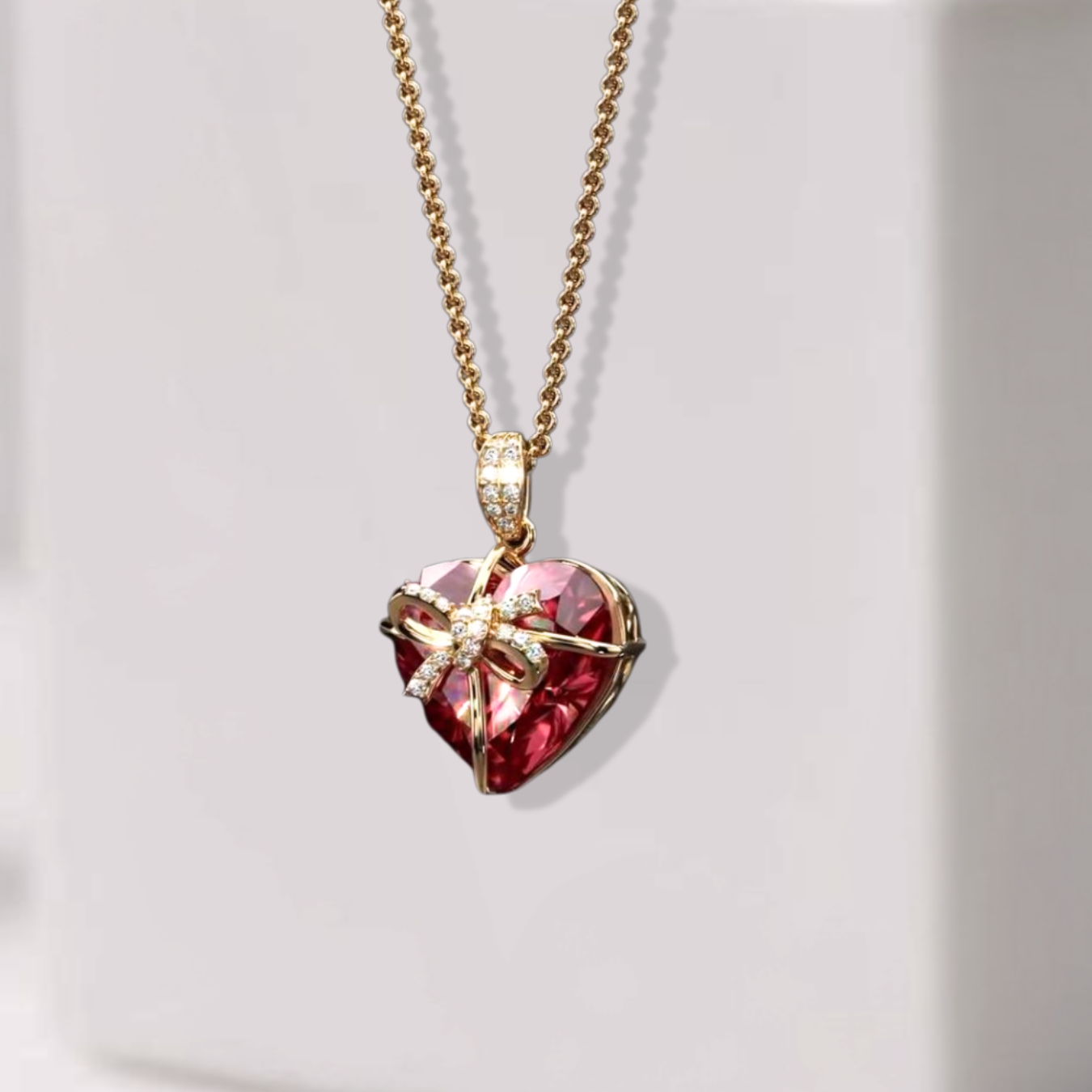 14K Gold Heart Ruby Charm Necklace 3.50 Carat July Birthstone Pendant