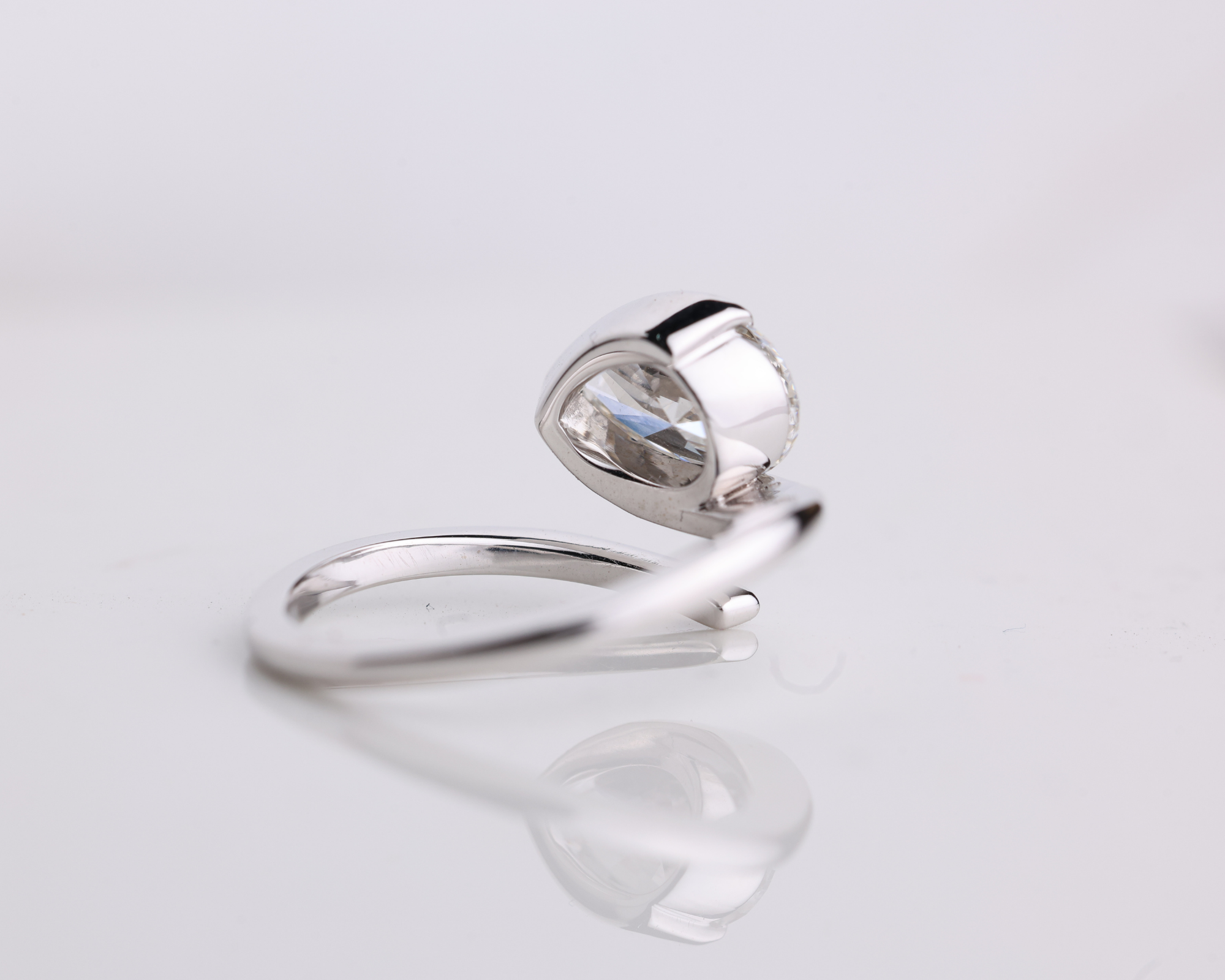 2 Carat East West Pear Cut Lab Grown Diamond Half Bezel set Engagement Ring