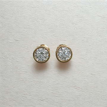 14K Round Cut Lab Diamond Stud Earrings /Yellow Gold Bezel Set Women's Earrings
