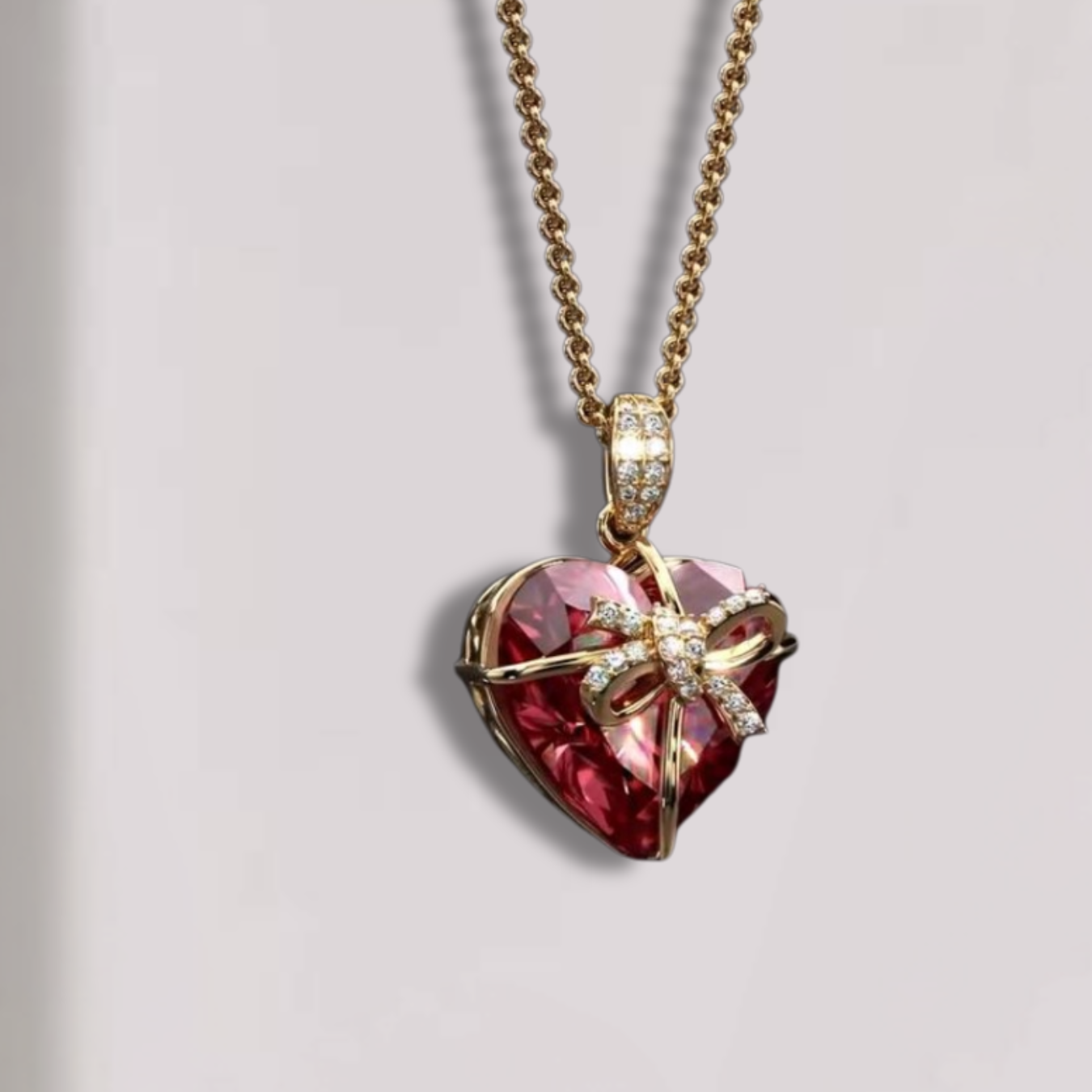 14K Gold Heart Ruby Charm Necklace 3.50 Carat July Birthstone Pendant