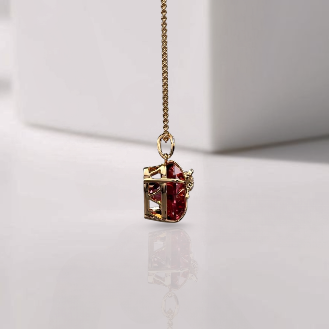 14K Gold Heart Ruby Charm Necklace 3.50 Carat July Birthstone Pendant