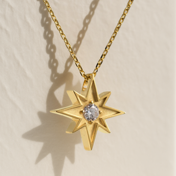 14K North Star Pendant Necklace Dainty and Solid Yellow Gold Chain Celestial Jewelry Best Friend Gift