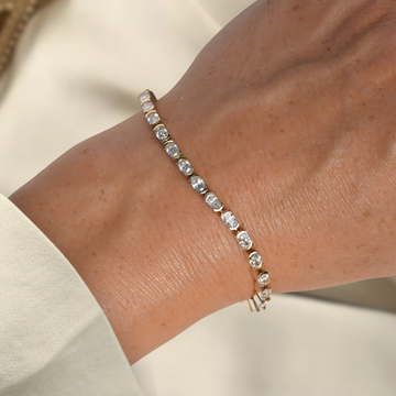 14K Oval Cut Lab Grown Diamond Tennis Bracelet, Bezel Set Diamond Bridal Bracelet