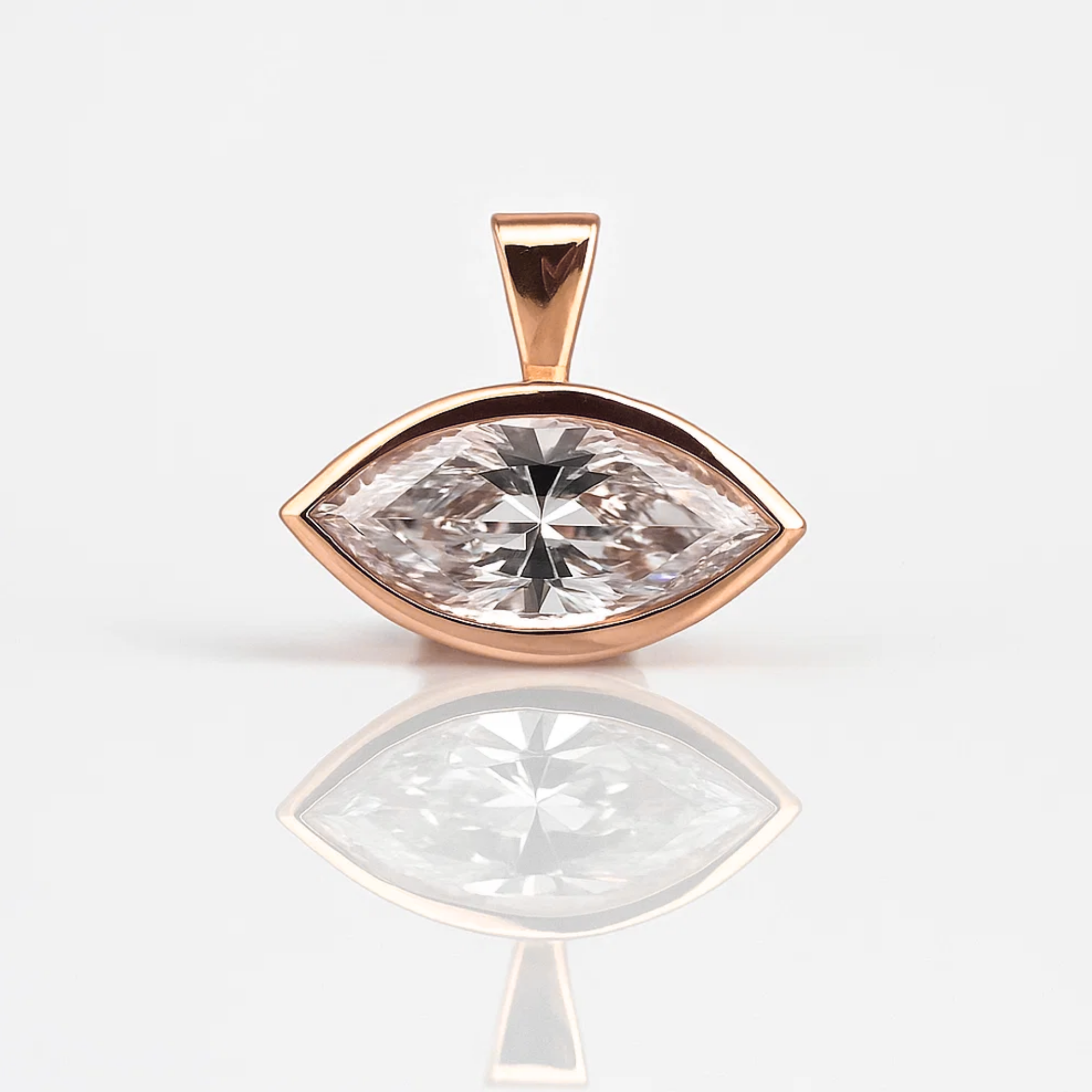 14K Gold East West Solitaire Marquise Cut Lab Grown Diamond Pendant