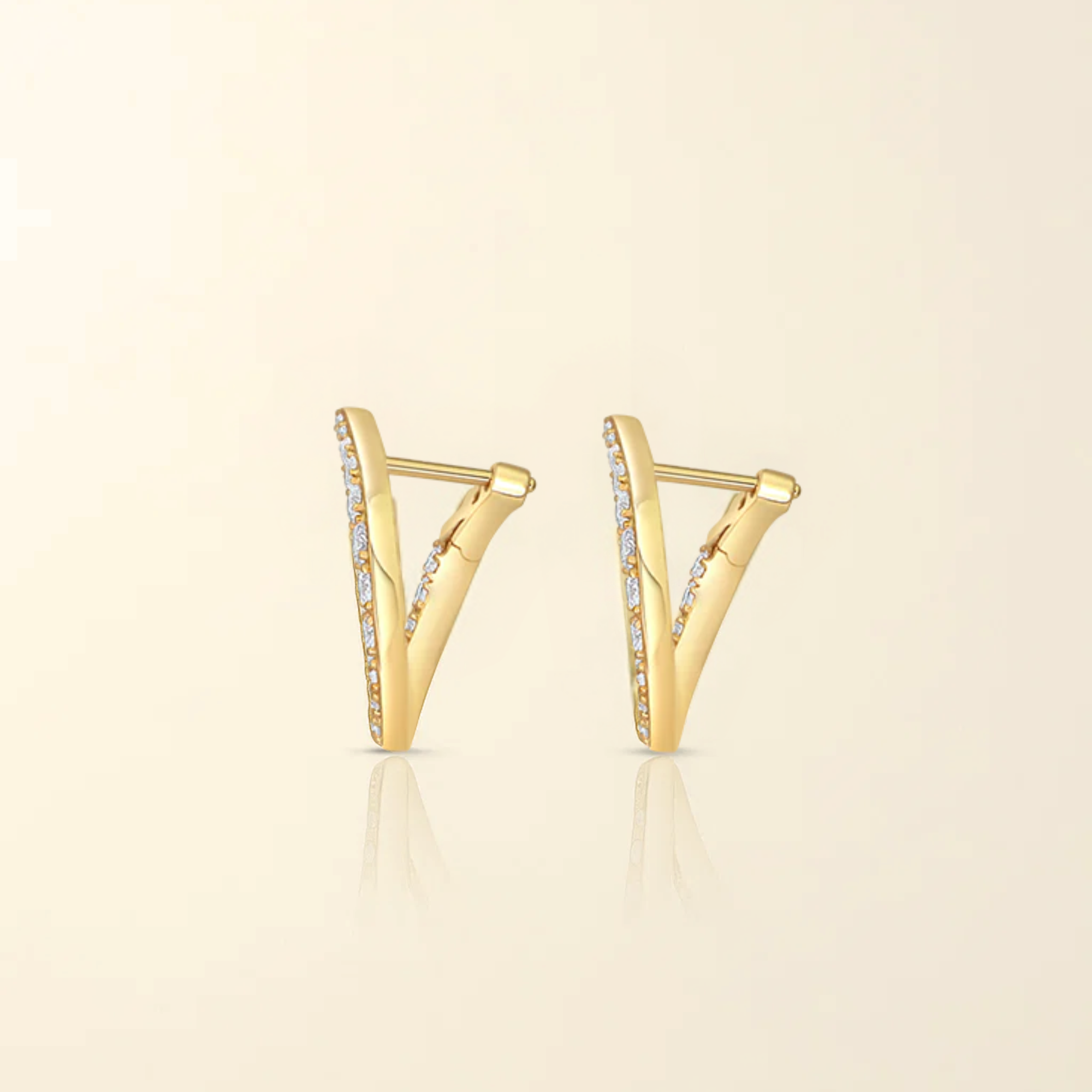 14K Gold Lab-Grown Diamond Hoop Huggie Earrings Pavé Set